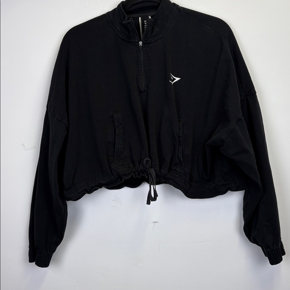 Gymshark Tops - Gymshark black cropped cinch adjustable waist long-sleeve top/Quarter zip/ Sz XL